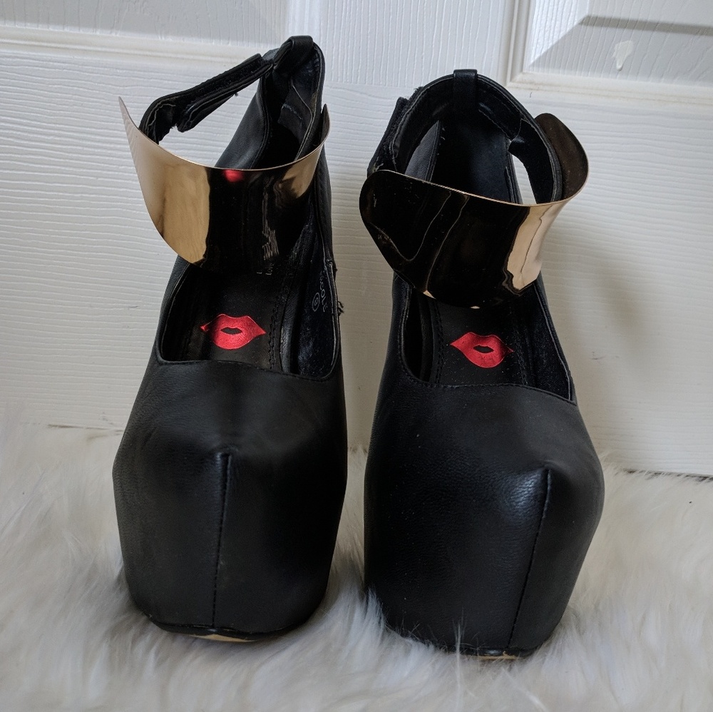 Gold Ankle Cuff Black Platform Heels - Picture 5 of 5